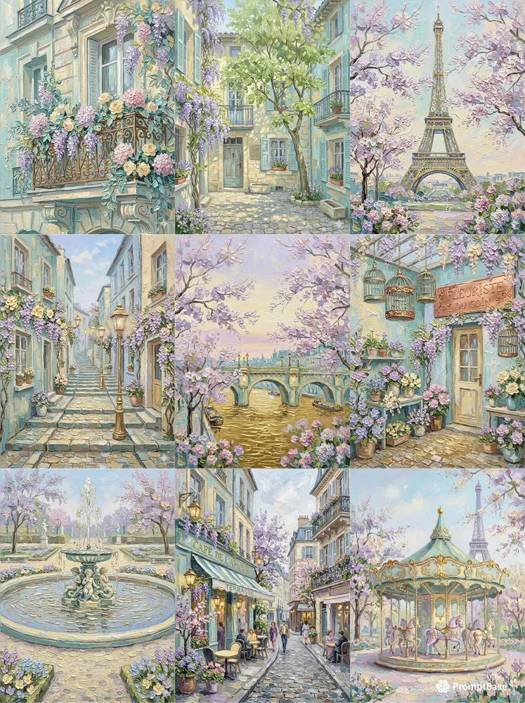 Romantic Paris Gold Impasto Landscapes