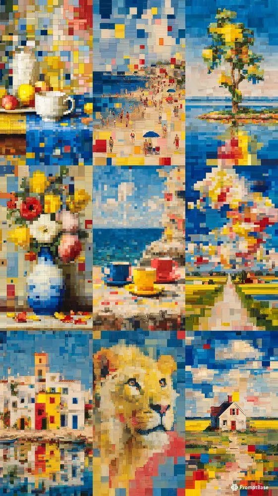 Abstract Colorful Pixel Mosaic Art