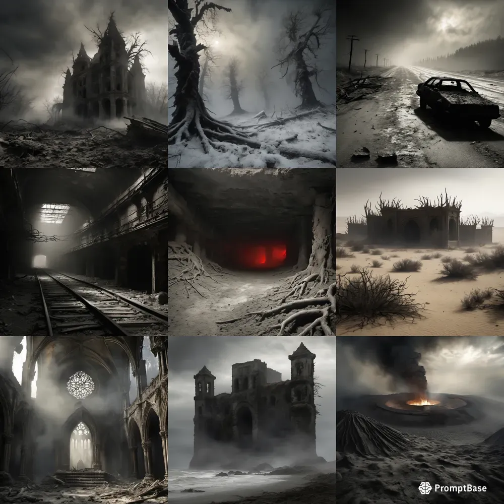 Ashen Apocalypse Dark Fantasy Scenes