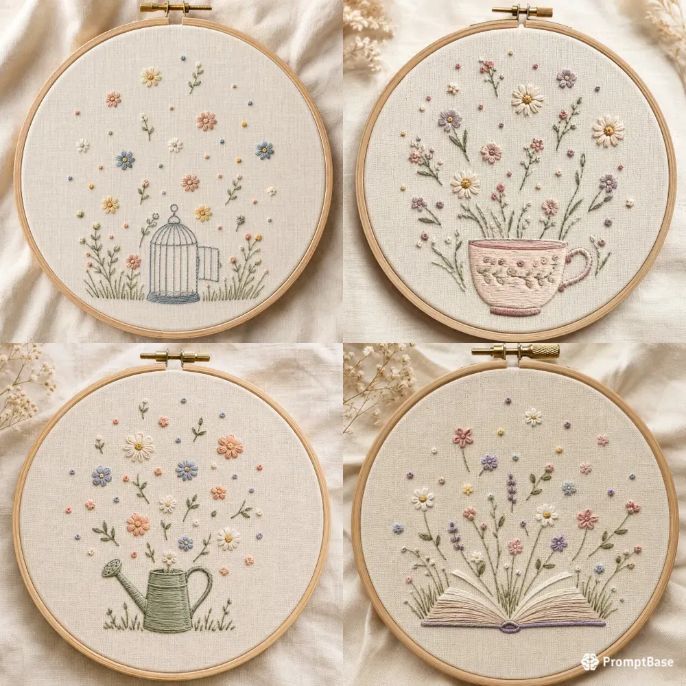 Floral Embroidery Hoop Art Designs