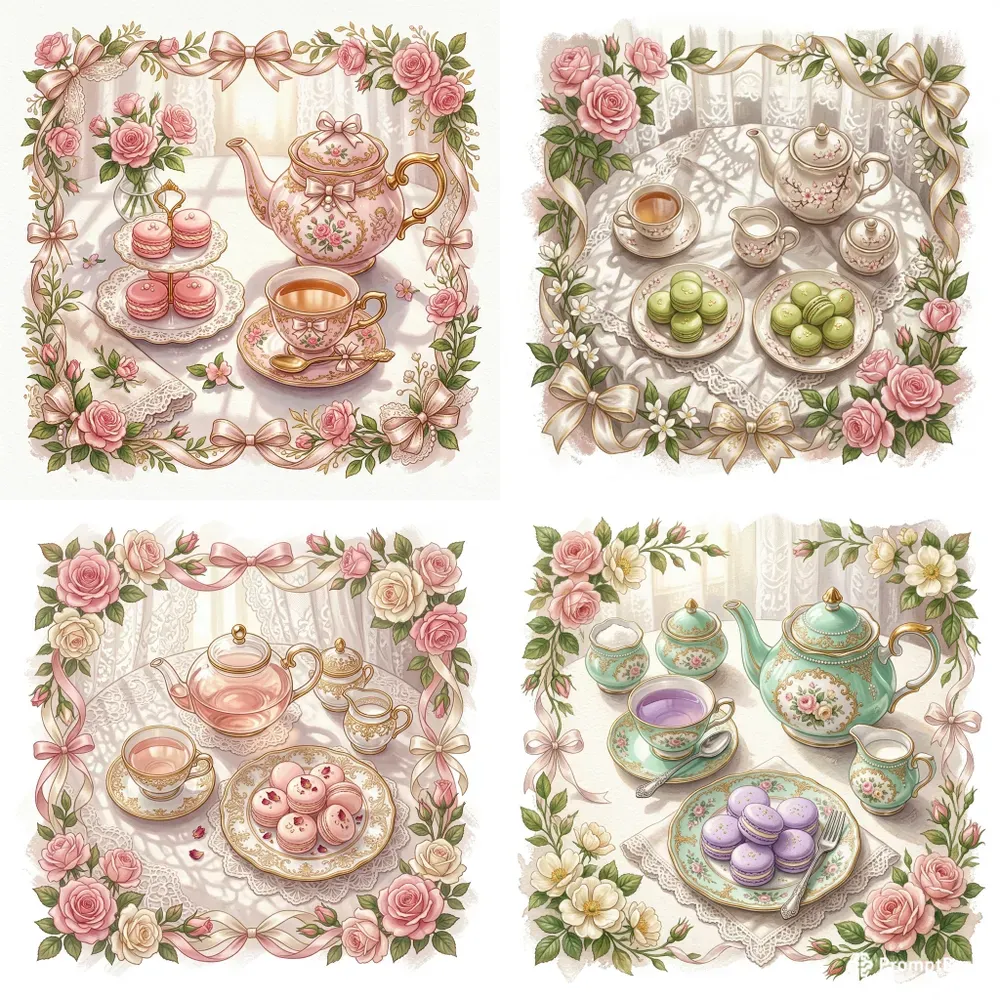 Coquette Tea Set Macaron Clipart