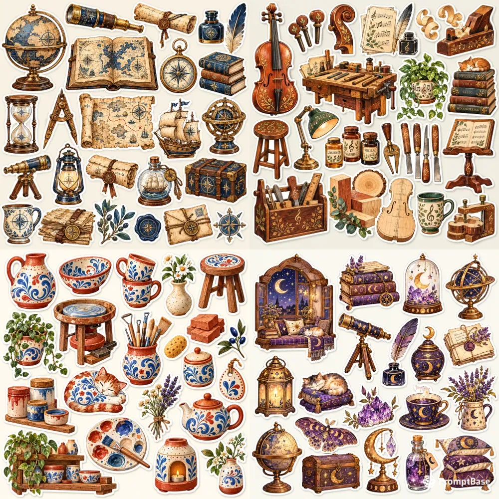 Rustic Folkart Thematic Sticker Sets