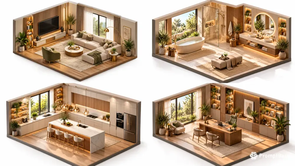 3D Isometric Interior Rooms