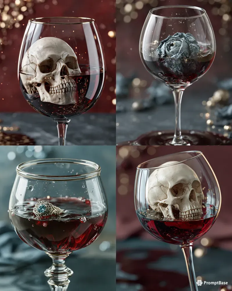 Skulls In Red Wine Gothic Horror 3Ds