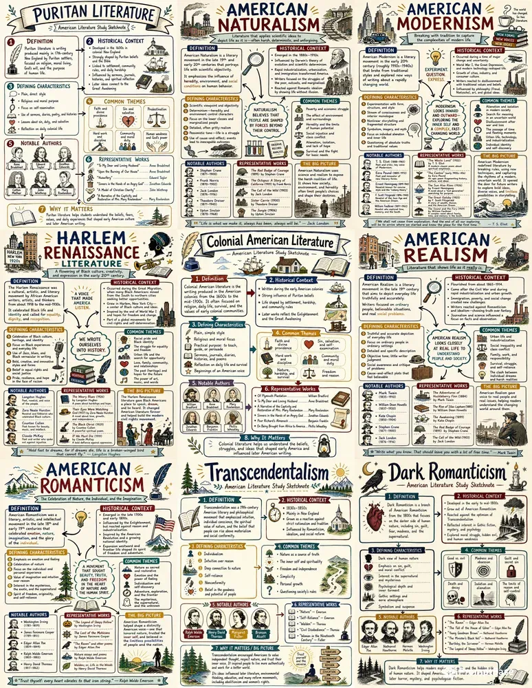 American Literary Movements Sketchnotes