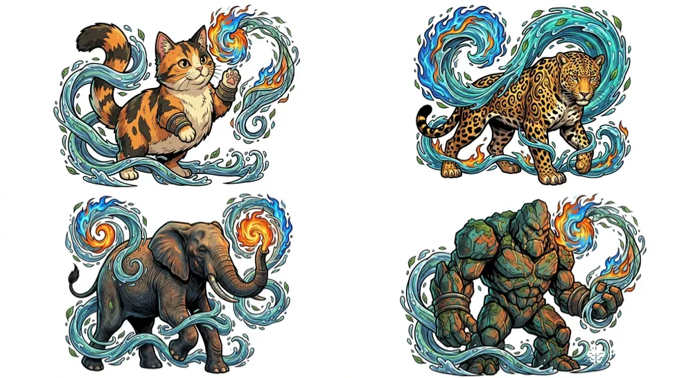 Elemental Fluid Trails Of Characters