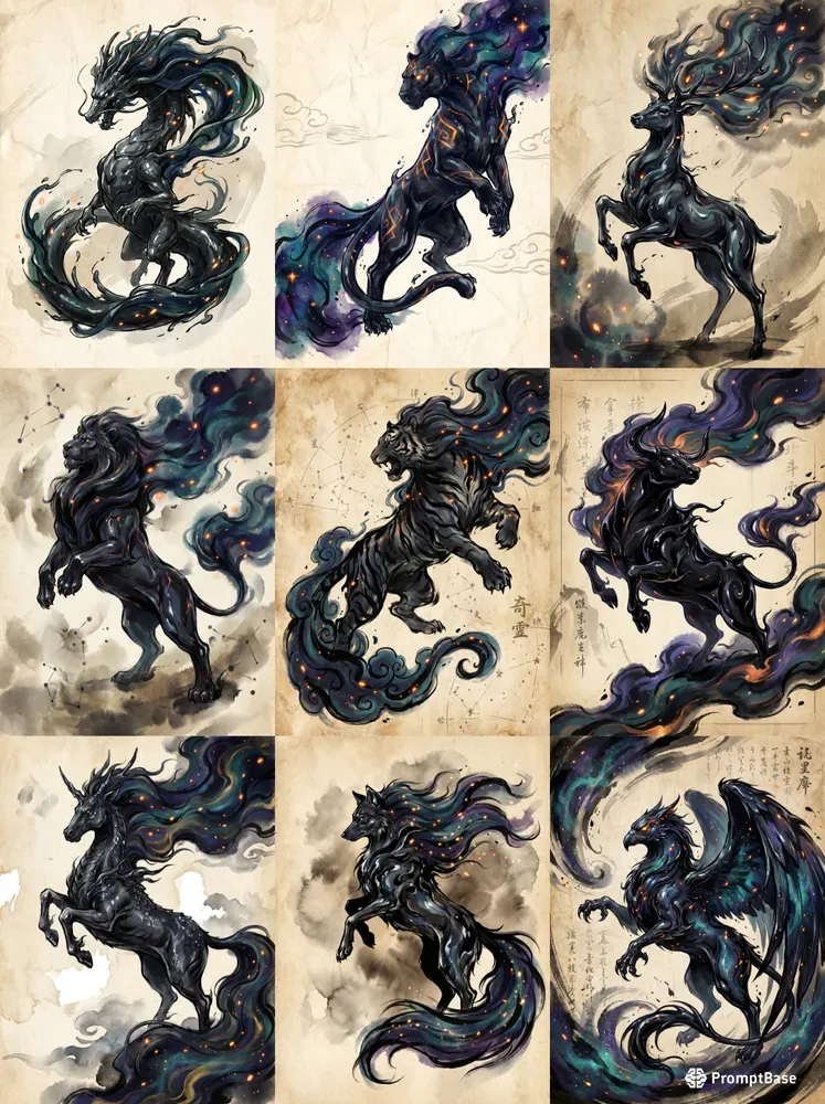 Japanese Ink Wash Cosmic Art