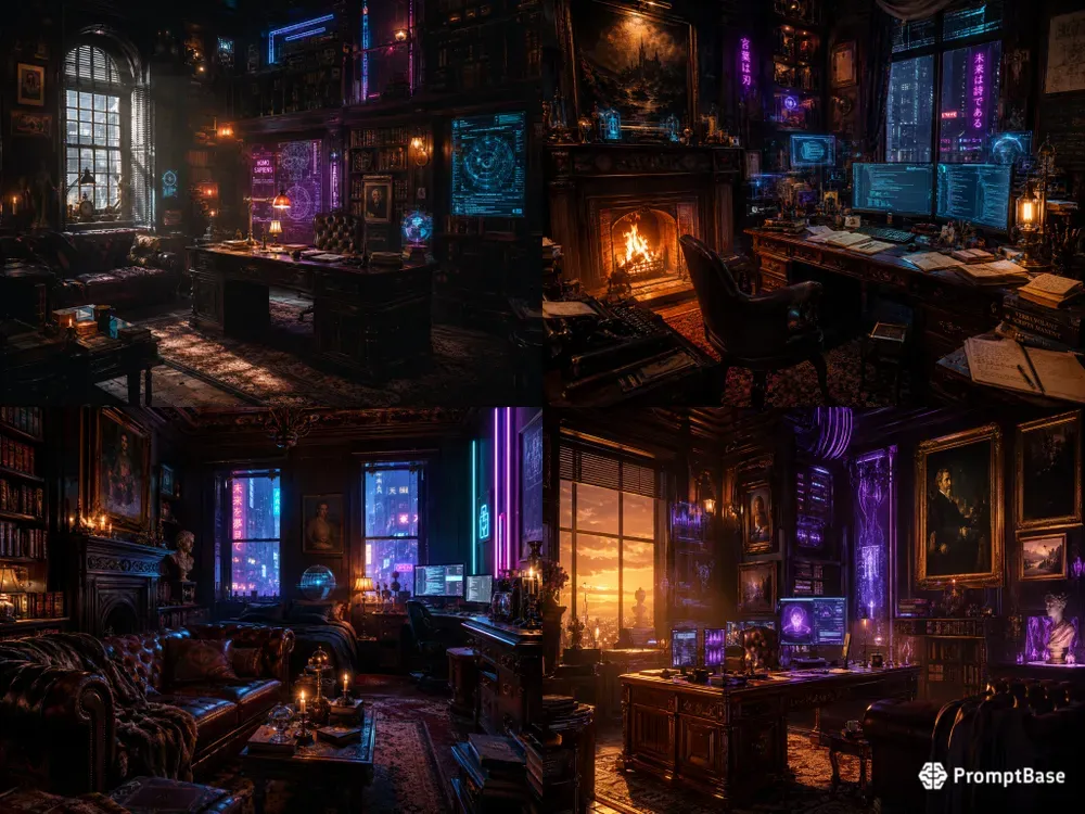Dark Academia Cyberpunk Interiors