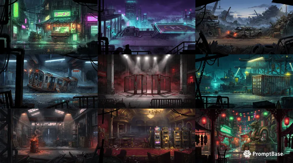 Neon Beat Em Up Game Backgrounds