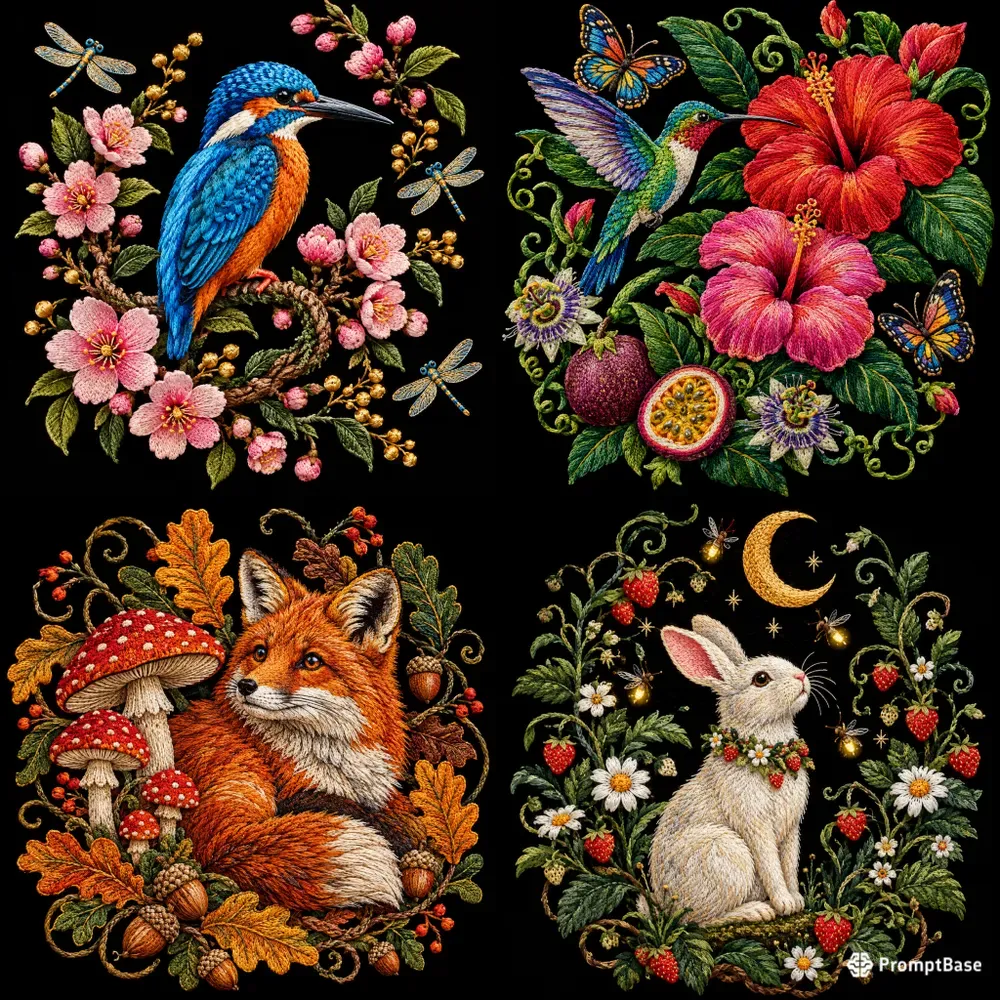 Whimsical Embroidered Nature Art