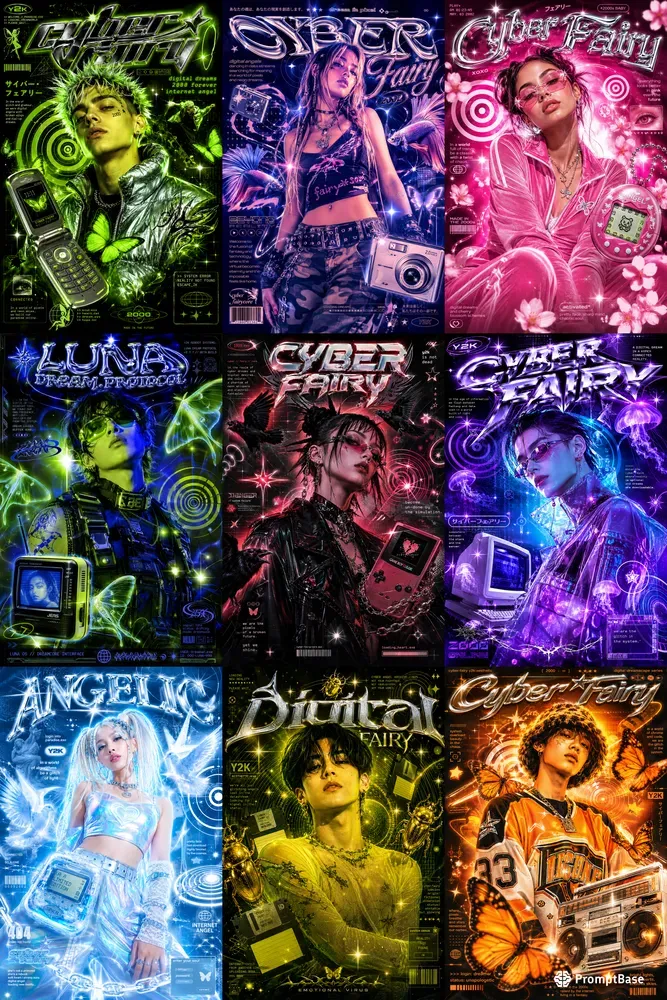 Y2k Cyber Fairy Collage Posters