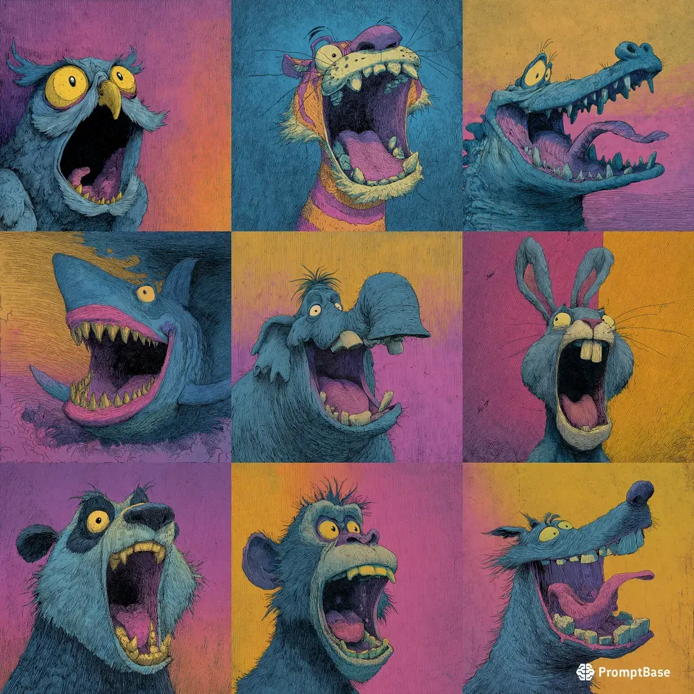 Wild Animal Portraits Purple And Orange