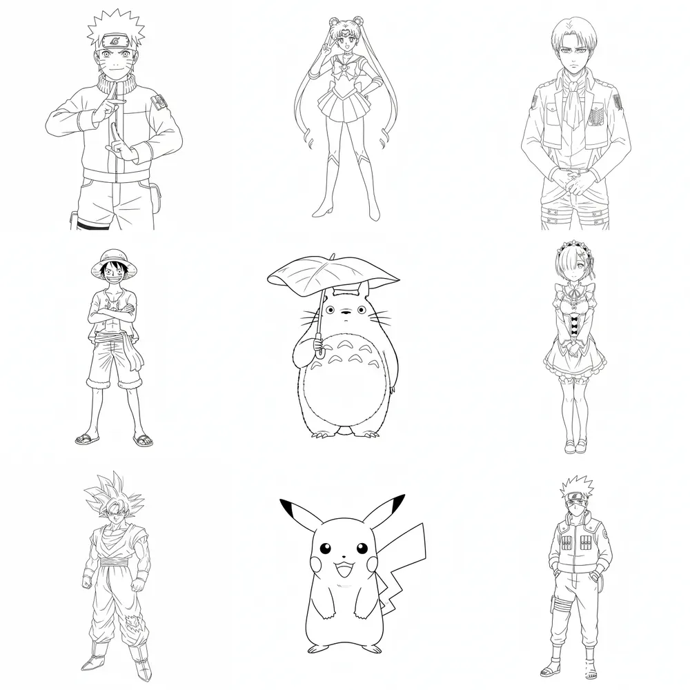 Simple Anime Character Line Sketches