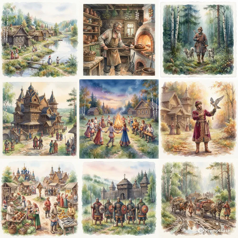 Ancient Russia Watercolor Illustrations