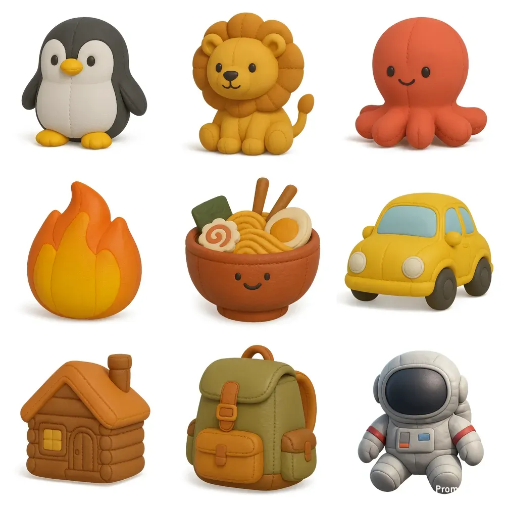 Matte Plush Toy 3D Illustration Icons
