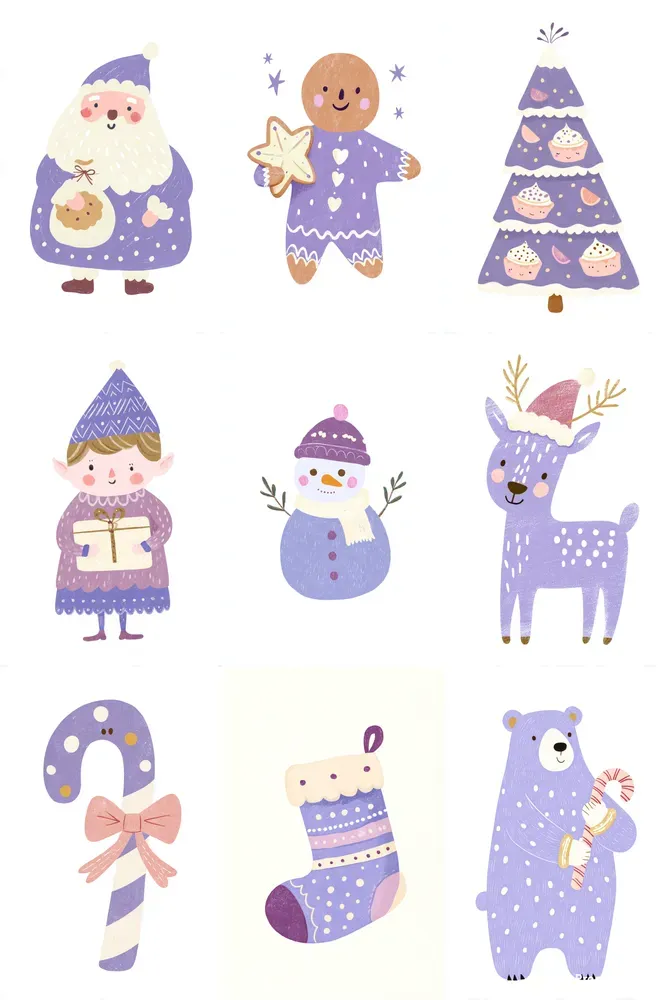 Pastel Monochrome Christmas Clipart