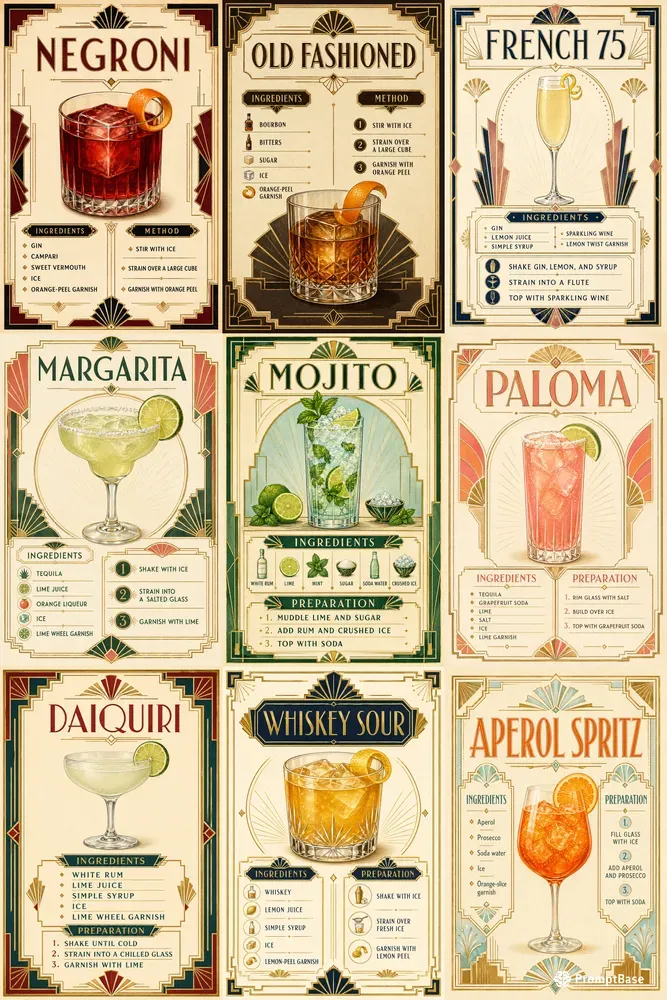 Art Deco Cocktail Recipe Cards