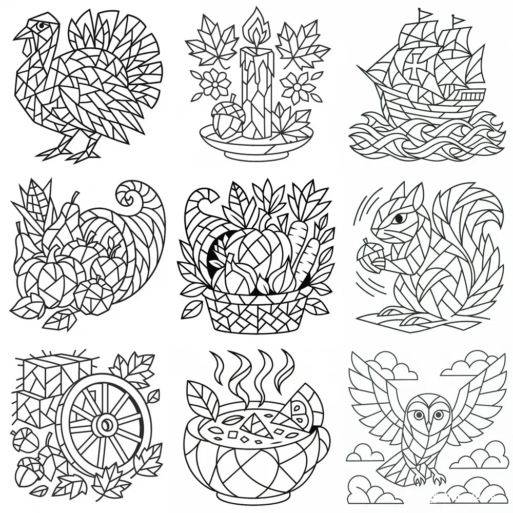 Cubist Thanksgiving Day Coloring Books