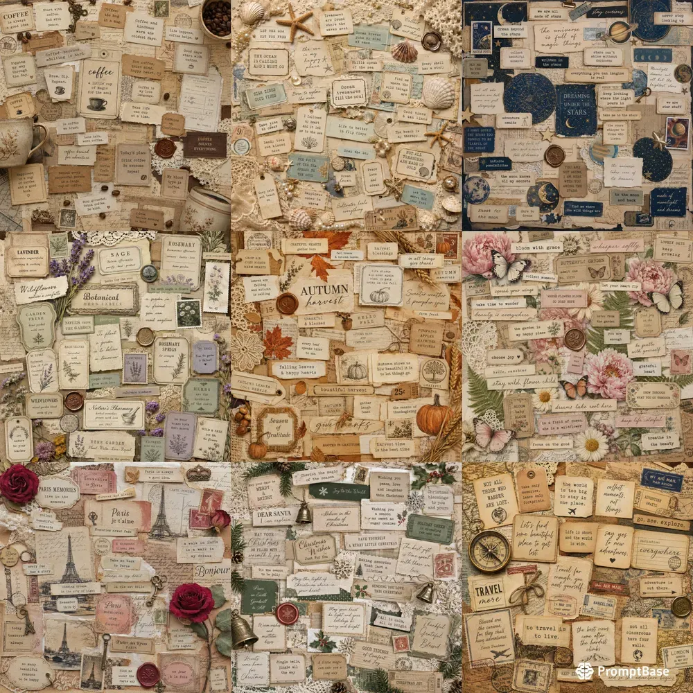 Vintage Word Strip Collage Packs