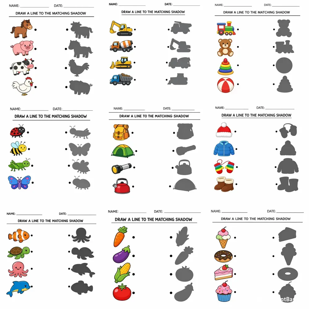 Shadow Matching Worksheets For Kids