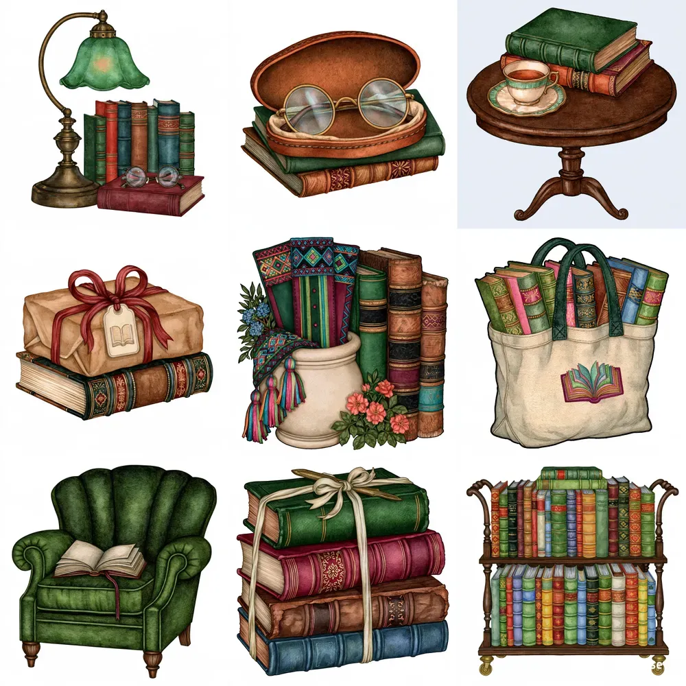 Cozy Book Lover Watercolor Cliparts