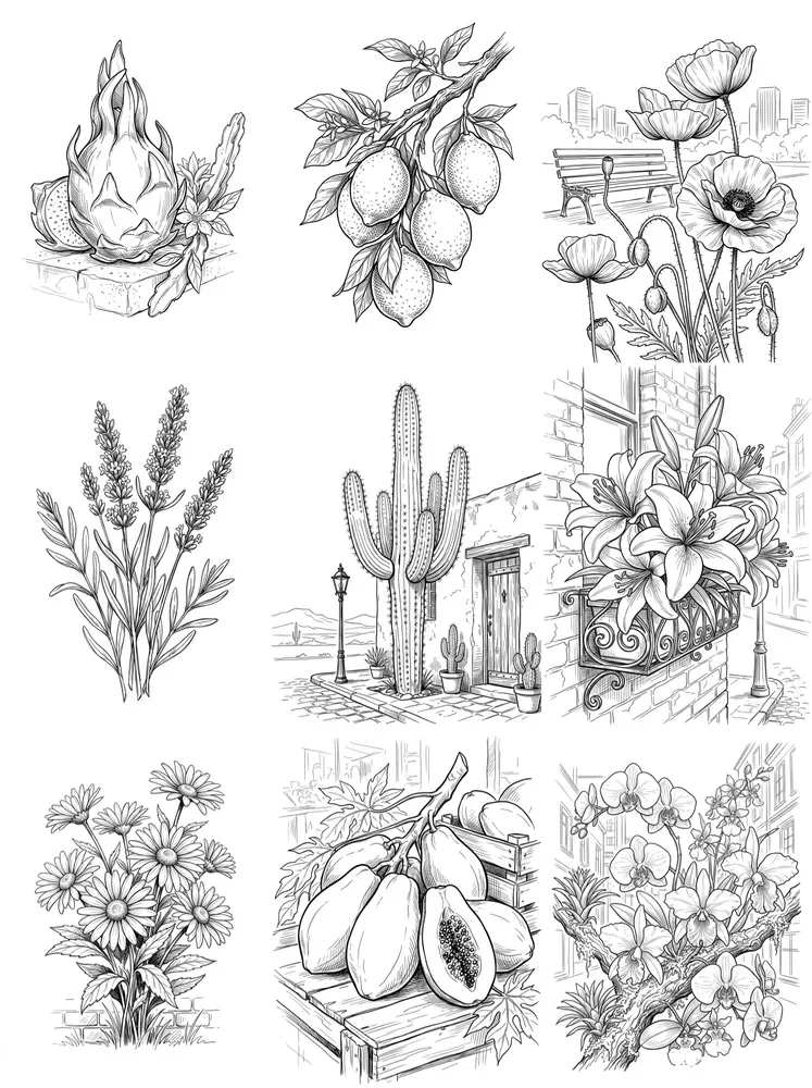Pen Ink Sketch Coloring Book Pages