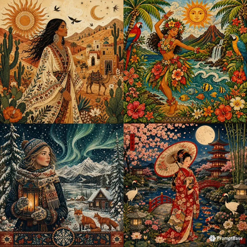 Bohemian Folk Art Illustration Generator