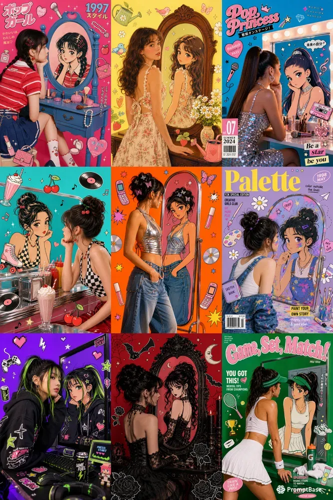 Mixed Media Y2k Anime Mirror Portraits