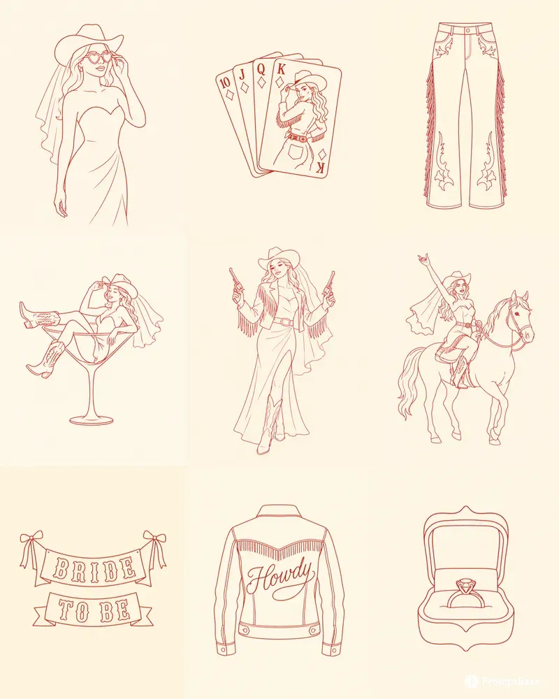 Western Cowgirl Bachelorette Cliparts