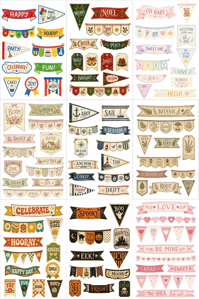 Junk Journal Banner Bunting Sheets
