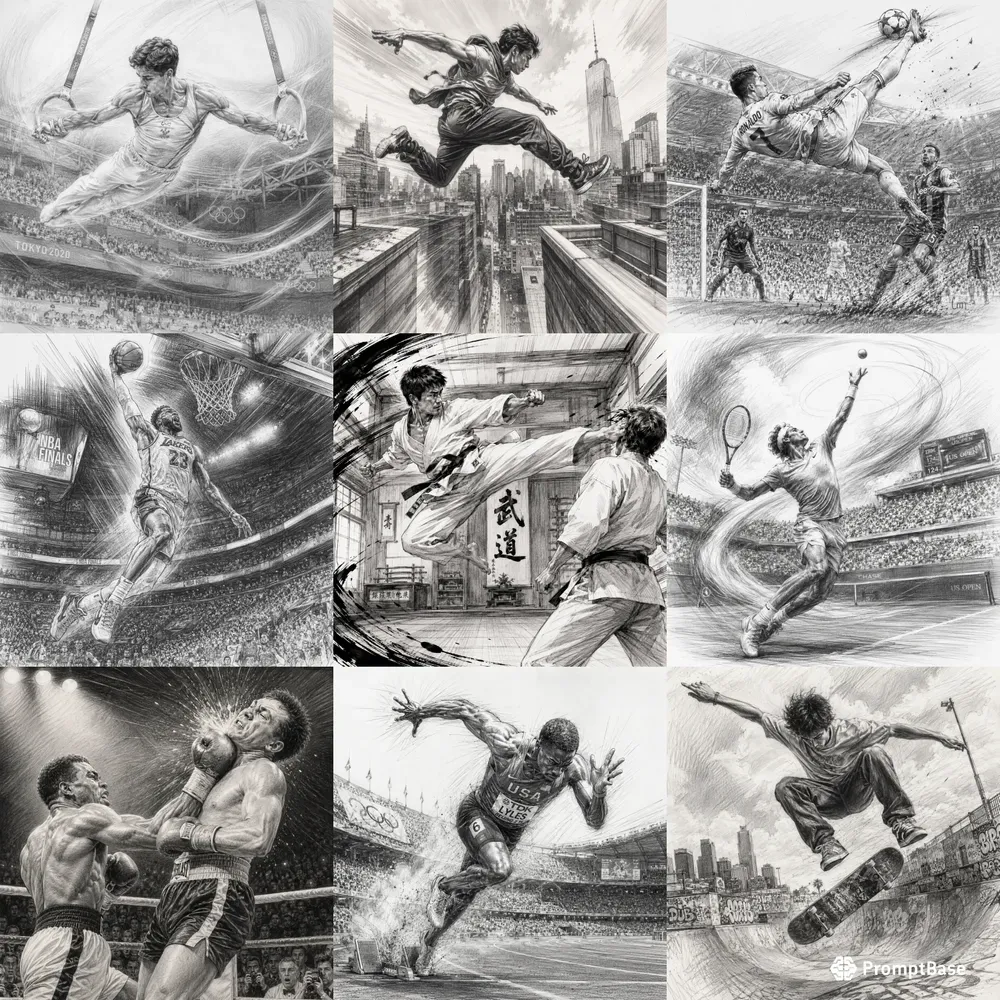 Dynamic Pencil Sports Action Sketches