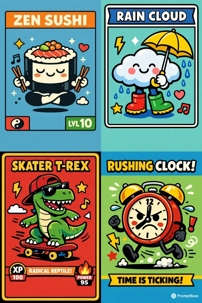 Whimsical Flat Vector Trading Cards