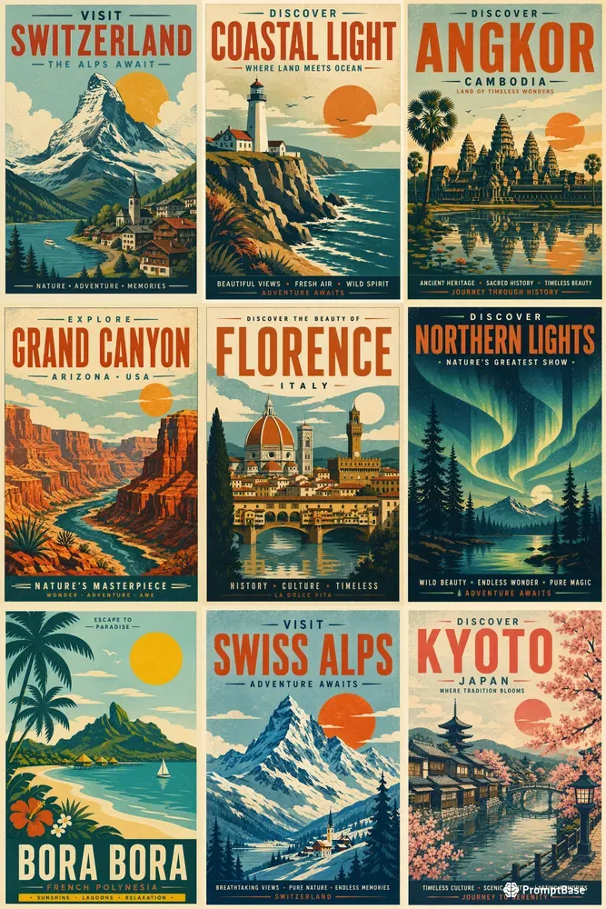 Retro Screen Print Travel Poster Designs