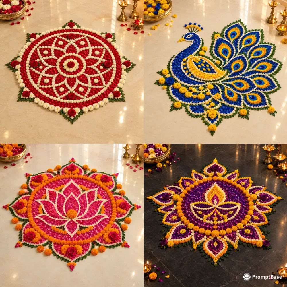 Vibrant Floral Rangoli Templates