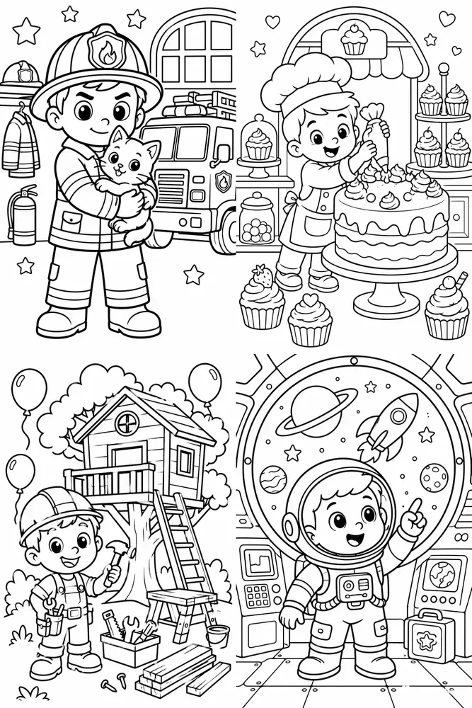 Cute Kids Coloring Book Page Generator
