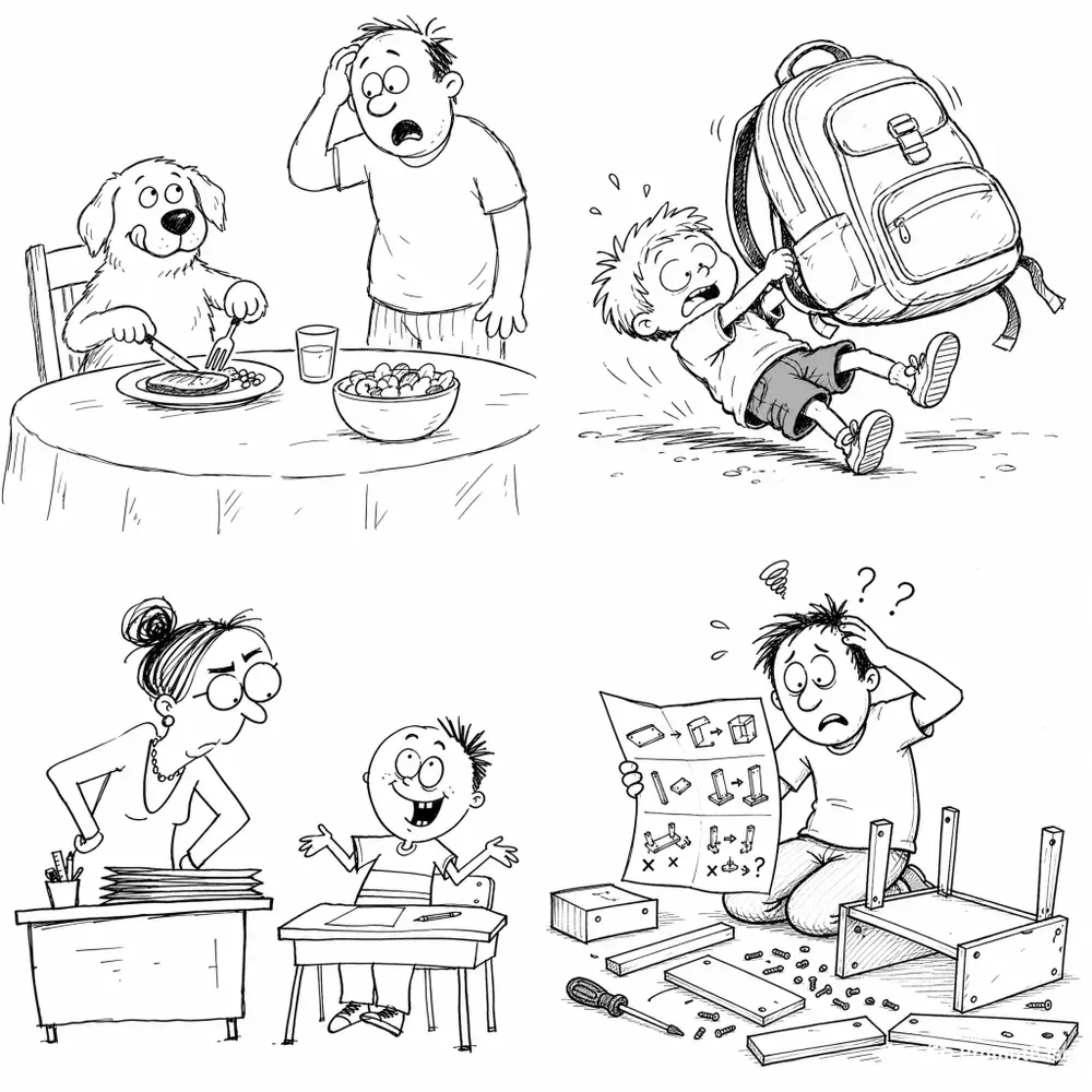 Simple Cartoon Line Scenes