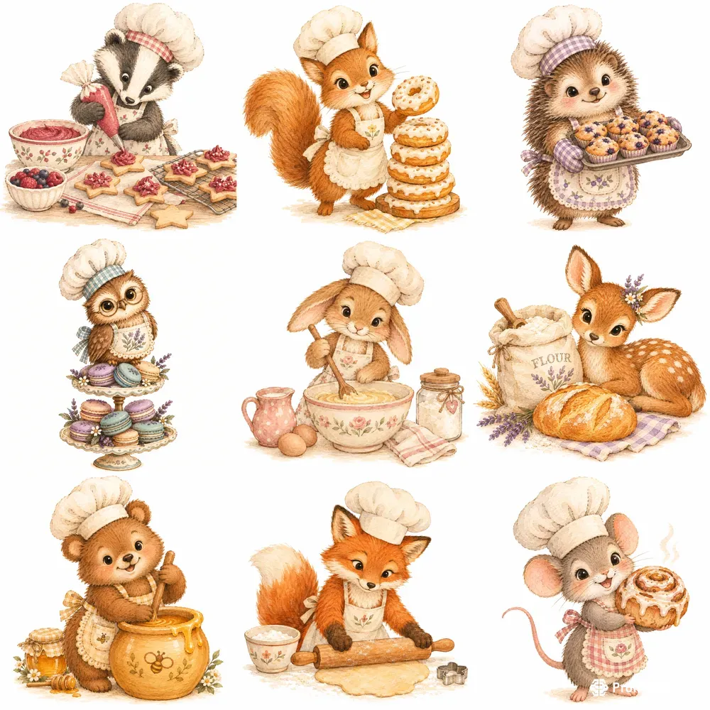 Cozy Woodland Baker Characters