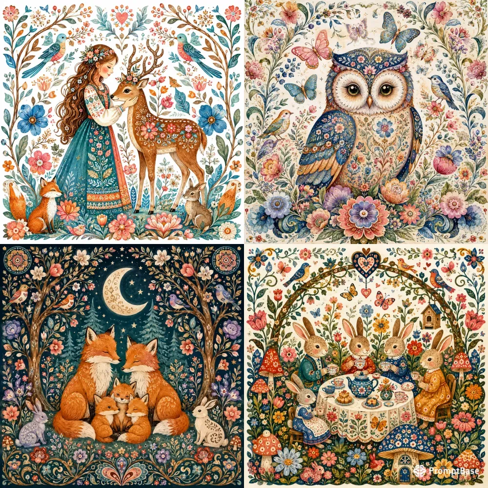 Whimsical Folk Art Fantasy Animals