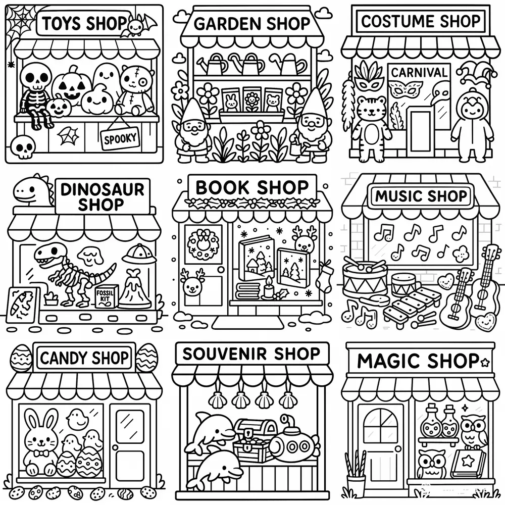 Cute Shops Coloring Books