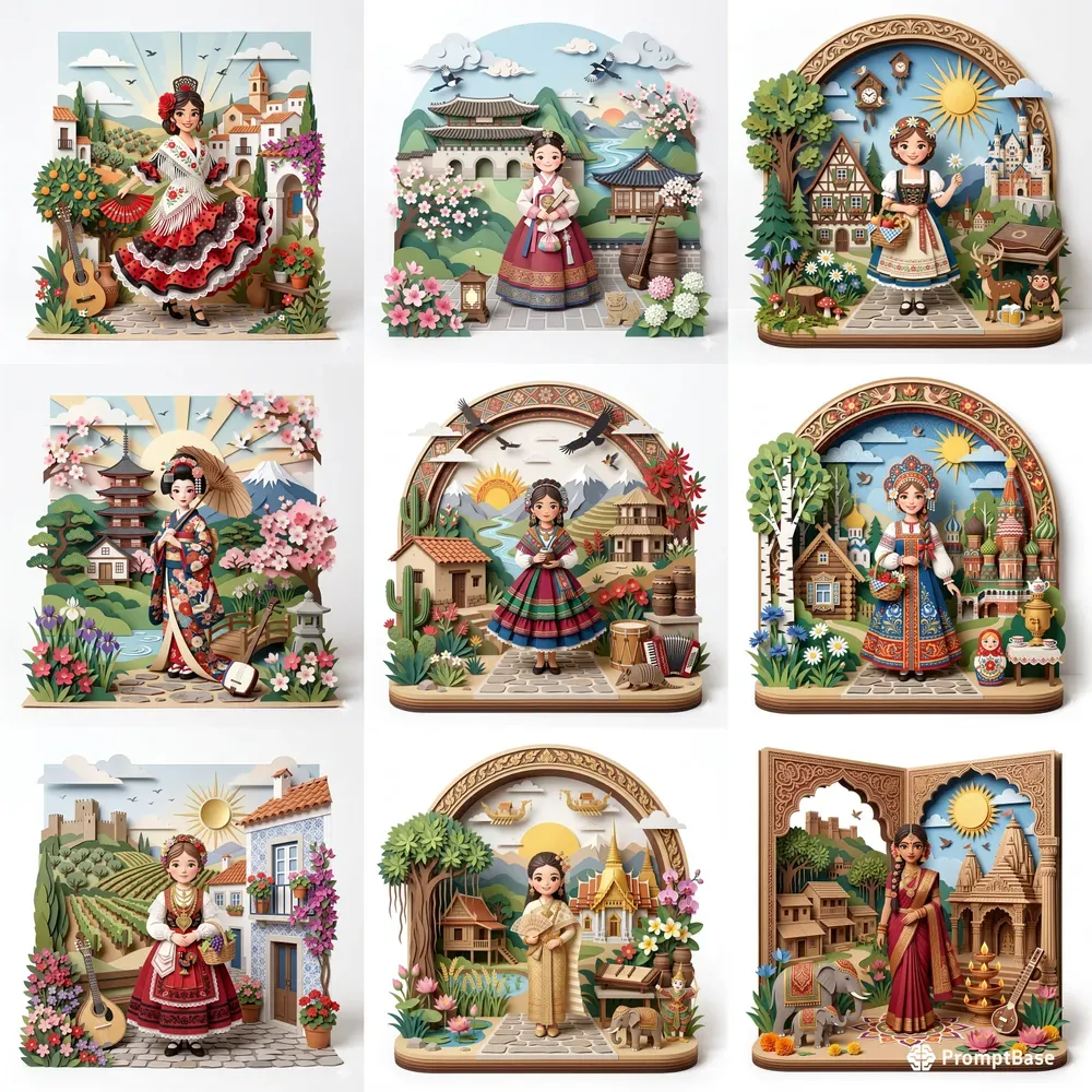 Traditional Dress Paper Cutout Dioramas