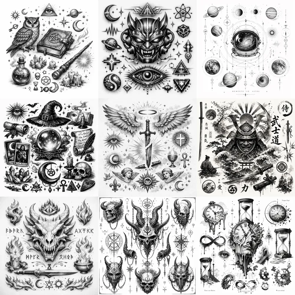 Dark Symbolic Tattoo Flash Sheets