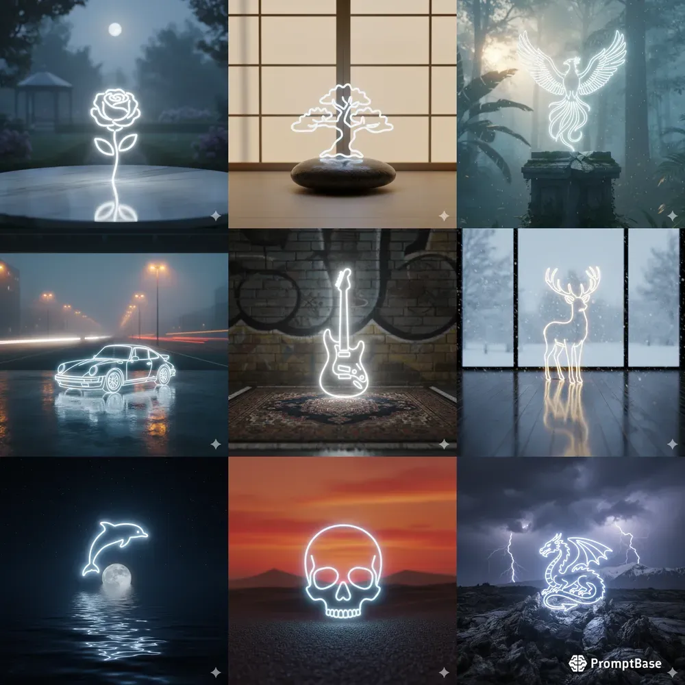 Glowing White Neon Outline Images