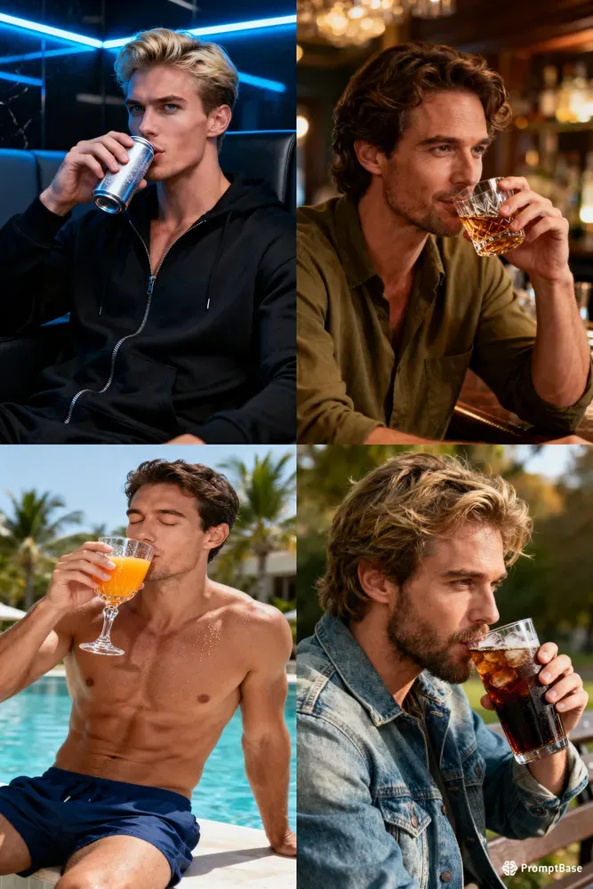 Photorealistic Men Drinking Beverages