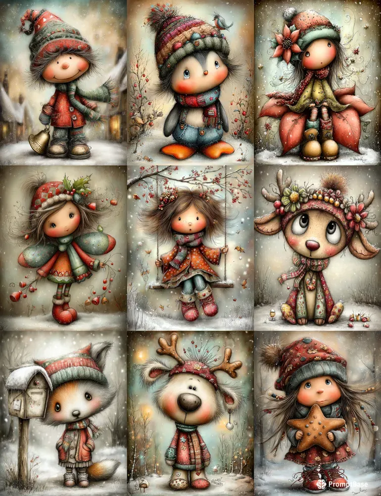 Whimsical Christmas Characters Ephemera