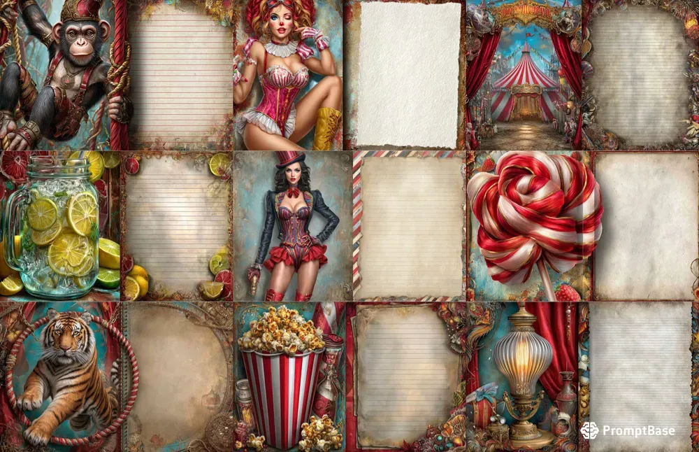 Vintage Circus Girl Double Pages