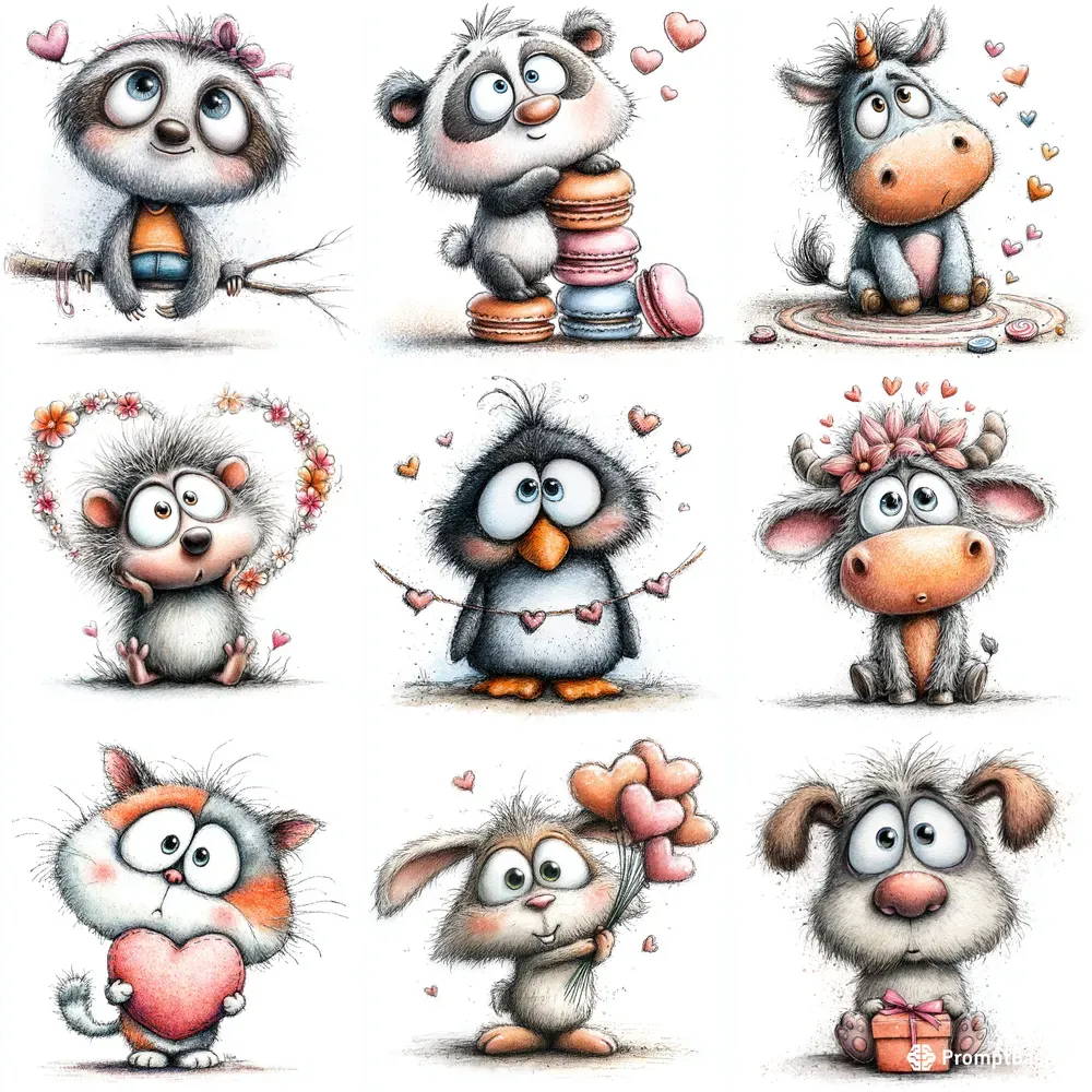 Whimsical Valentine Love Animals