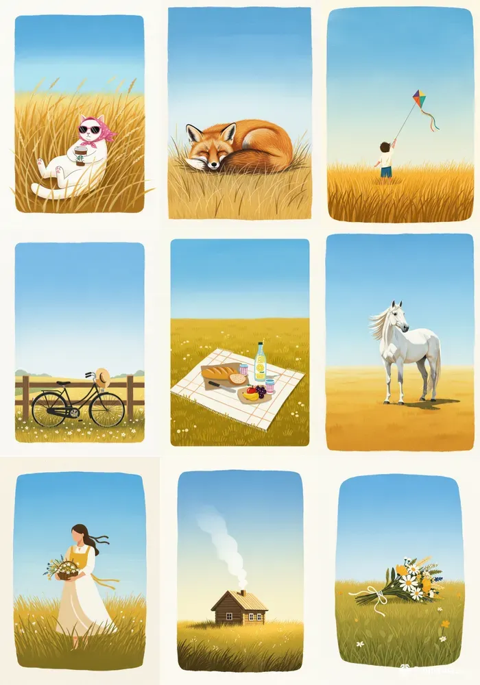 Folk Art Meadow Scenes