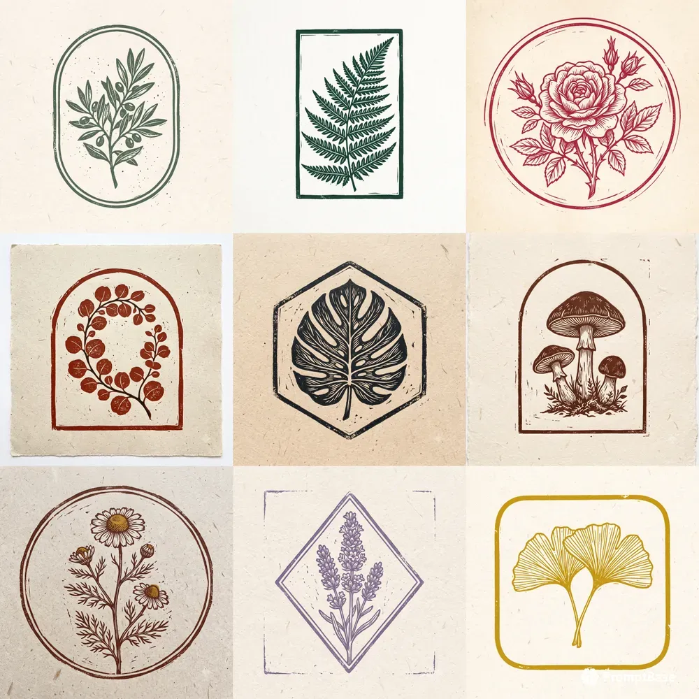 Minimalist Botanical Linocut Stamps