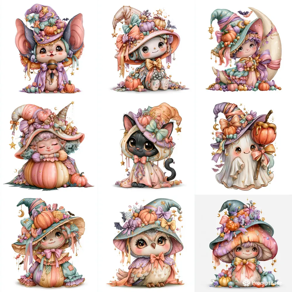 Pastel Kawaii Halloween Cliparts