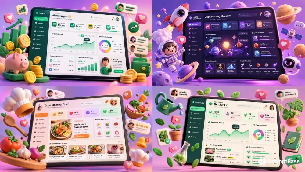 3D Tablet UI Dashboard Mockups